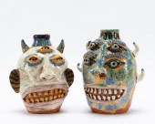 2 PCS, CARL BLOCK FOLK ART POT