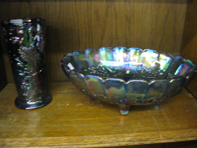 2 pcs. Carnival Glass oval footed