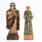 2 PCS CARVED WOOD POLYCHROMED