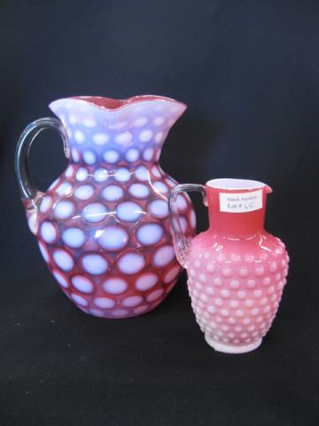 2 pcs. Cranberry Art Glass;9'' coin