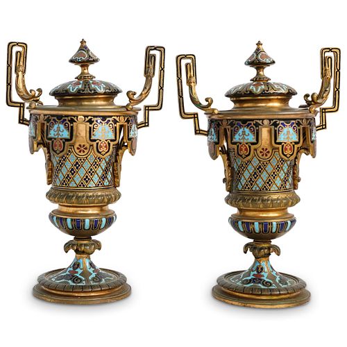 (2 PCS) FRENCH CHAMPLEVE GILT
