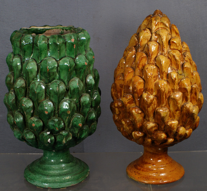 2 pcs, glazed French pineapple vase