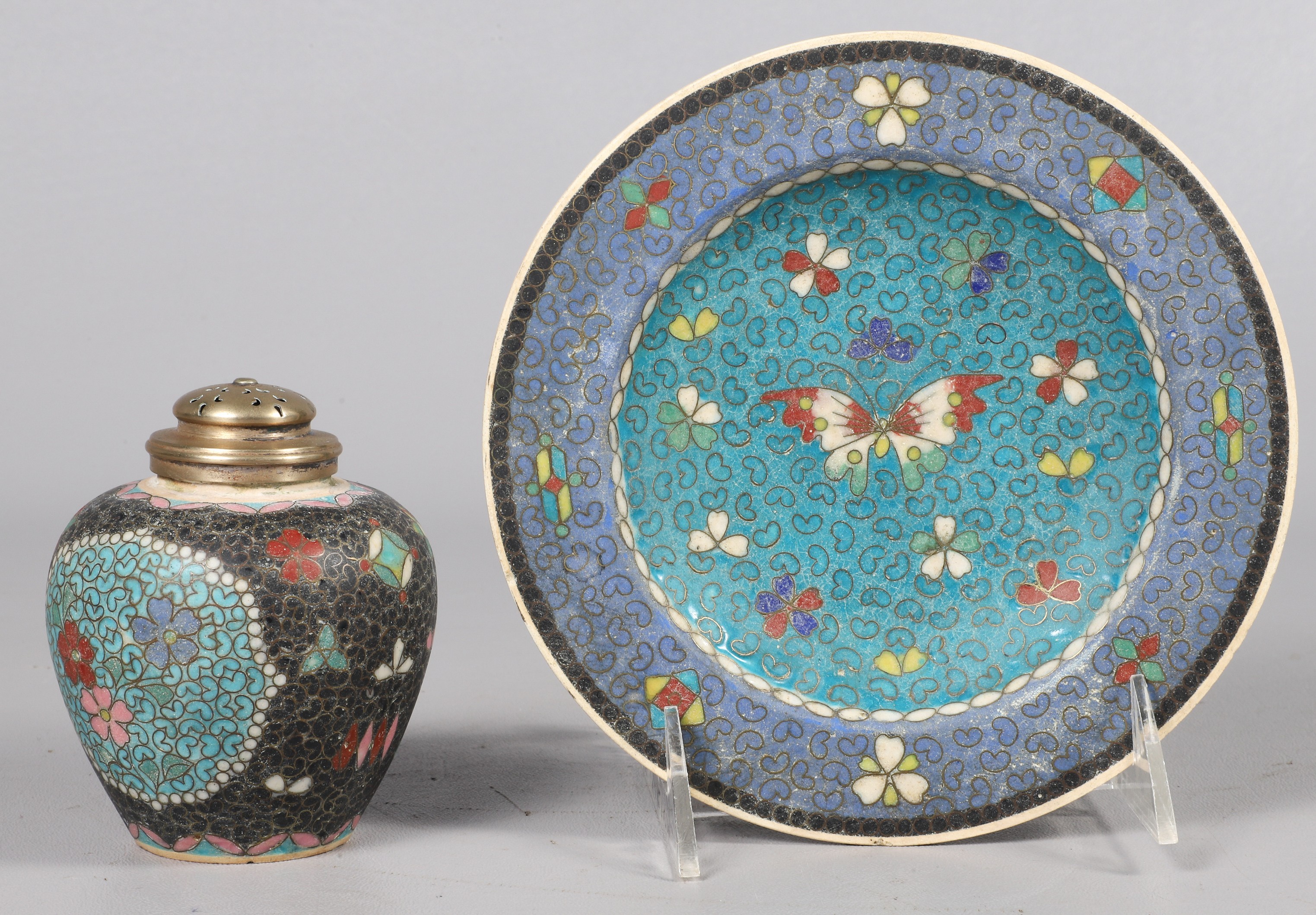 (2) Pcs Japanese cloisonne on