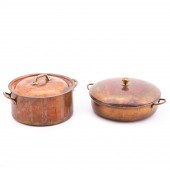 2 PCS, LIDDED COPPER AND BRASS
