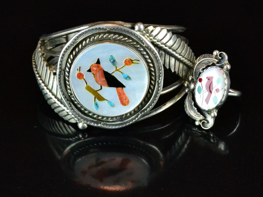 (2) Pcs. Mexican Inlaid Silver Ring