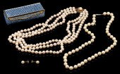 2 PEARL NECKLACES, 1 PAIR OF P