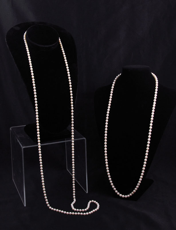 2 PEARL STRAND NECKLACES: 30''