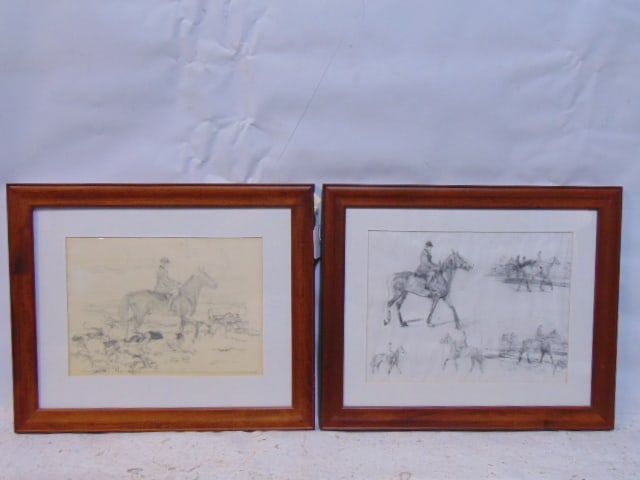 2 PENCIL DRAWINGS, STUDIES, HORSES,