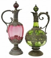 (2) PEWTER OVERLAY GLASS CLARE
