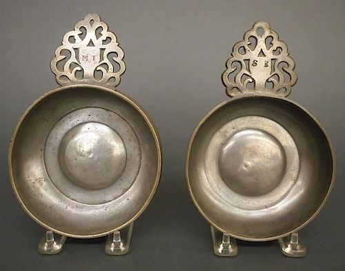2 PEWTER PORRINGERSTwo late
