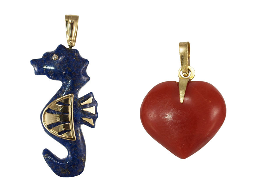 2 PIECE 18K SODALITE SEAHORSE