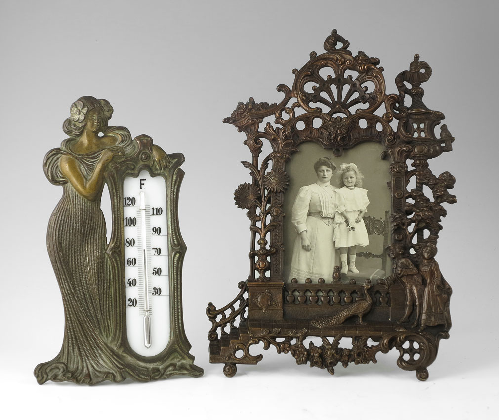 2 PIECE ART NOUVEAU THERMOMETER &