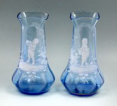 2 PIECE BLUE MARY GREGORY VASE