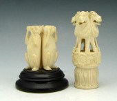 2 PIECE CARVED IVORY LIONS & M