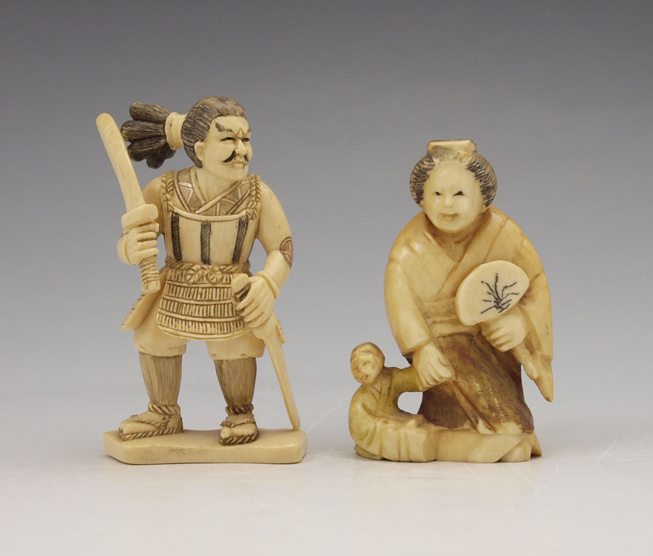 2 PIECE CARVED IVORY WOMAN AND