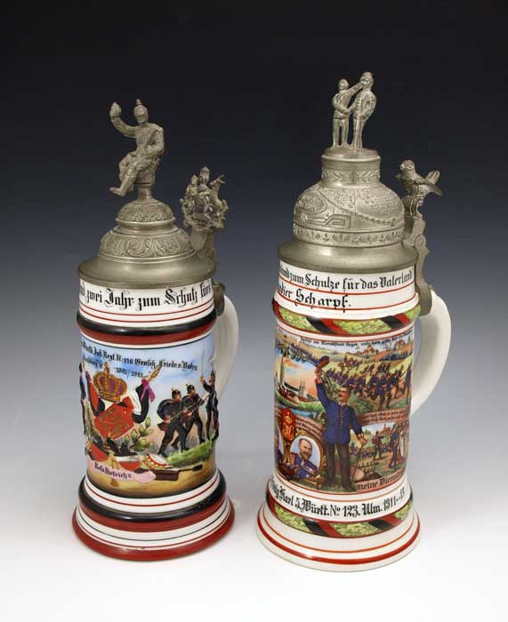 2 PIECE GERMAN REGIMENTAL STEINS: