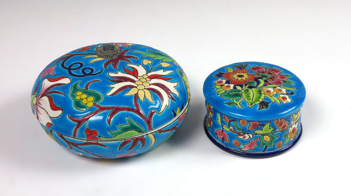 2 PIECE LONGWY POTTERY COVERED