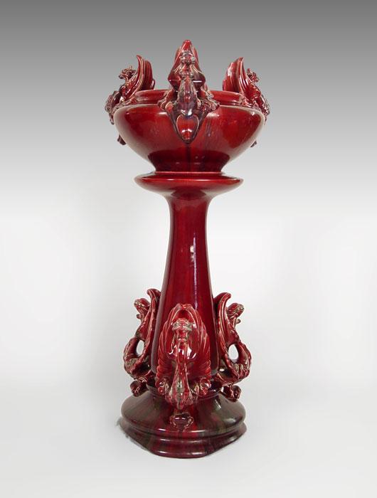 2 PIECE MAJOLICA JARDINIERE ON