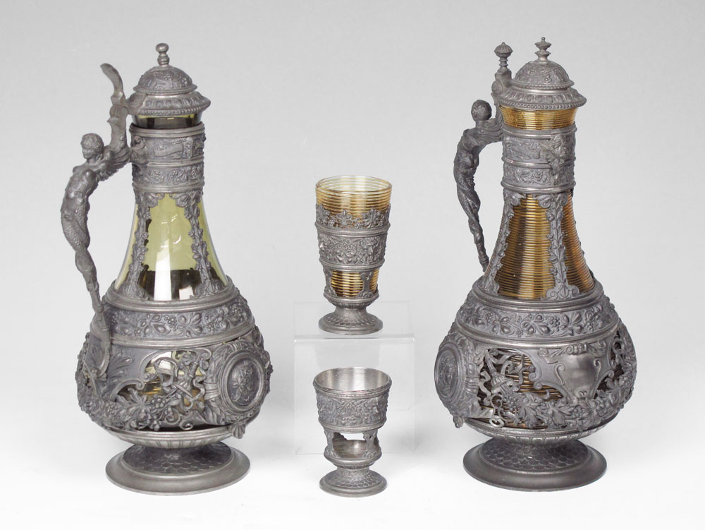 2 PIECE PEWTER OVERLAY FIGURAL WINE