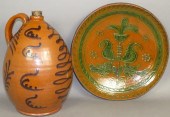 2 PIECES FOLK ART REDWARE BY G