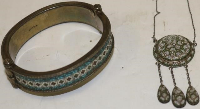 2 PIECES, LATE 19TH C ENAMEL ON