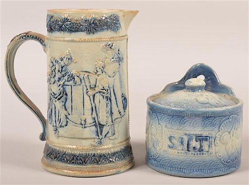 2 PIECES OF EMBOSSED DECORATED SALT