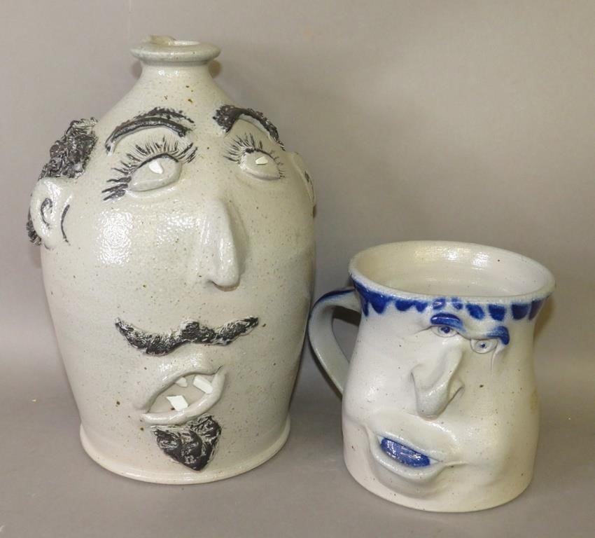 2 PIECES OF FOLK ART STONEWARE BY