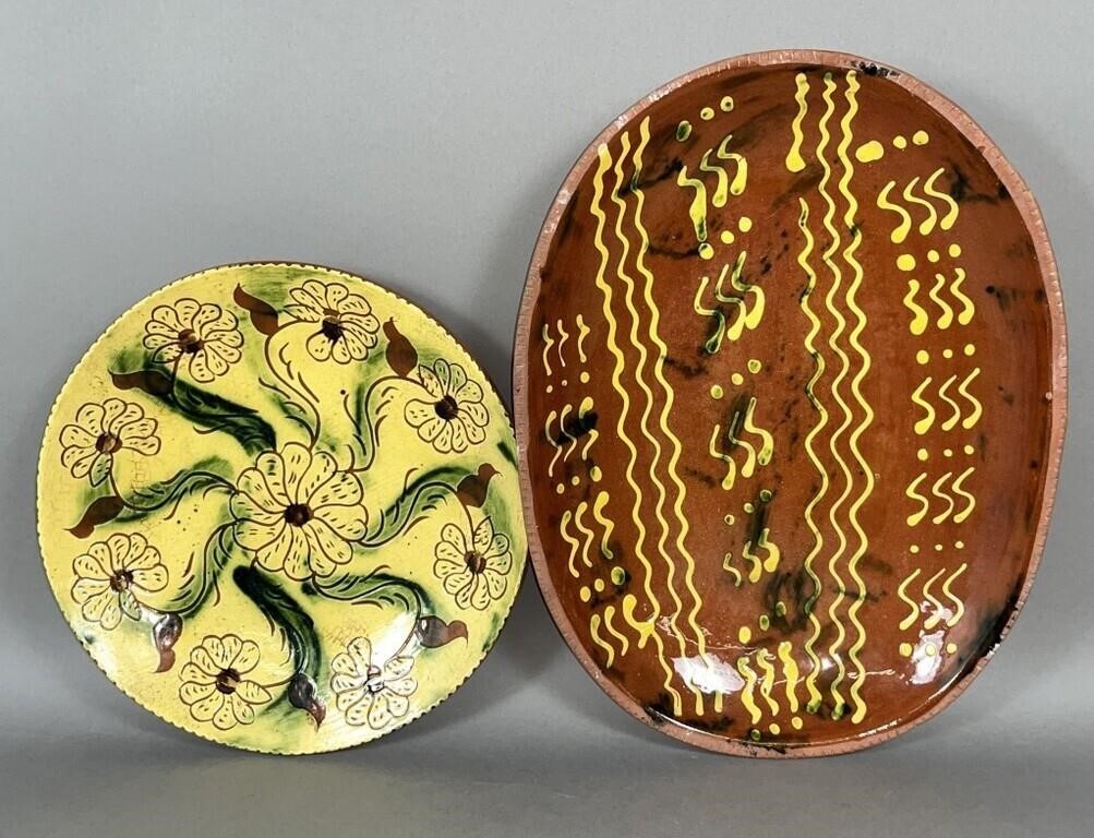 2 PIECES OF FOLK ART REDWARE BY