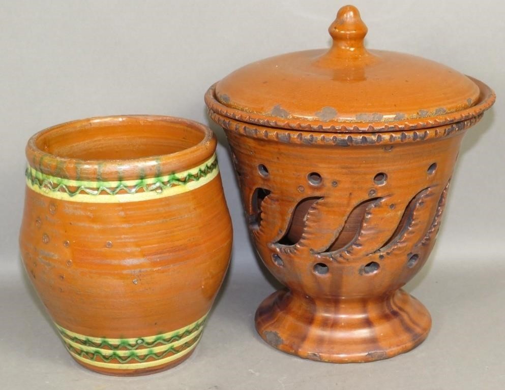 2 PIECES OF FOLK ART REDWARE BY