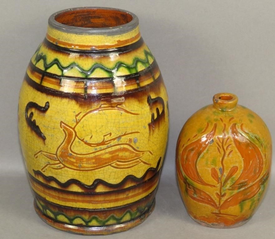 2 PIECES OF FOLK ART REDWARE BY