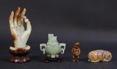 2 PIECES OF JADE AND NETSUKE L