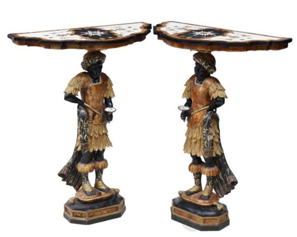 (2) PIETRA DURA BLACKAMOOR