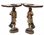 (2) PIETRA DURA BLACKAMOOR CON