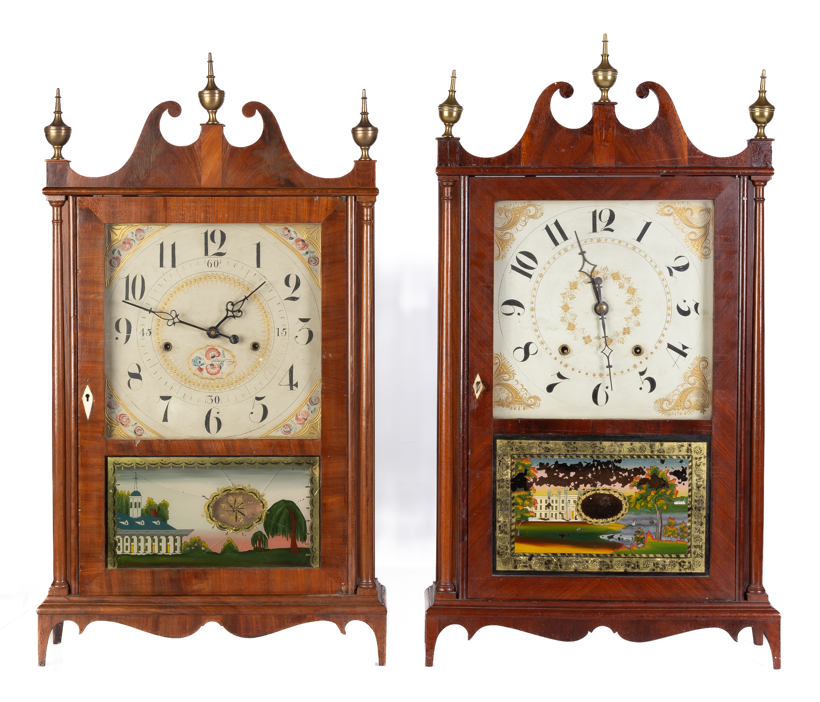 (2) PILLAR AND SCROLL CLOCKS Both