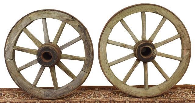 (2) PINE & PATINATED METAL SPOKED