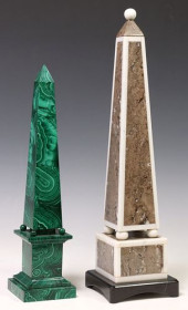 (2) POLISHED STONE OBELISKS, S