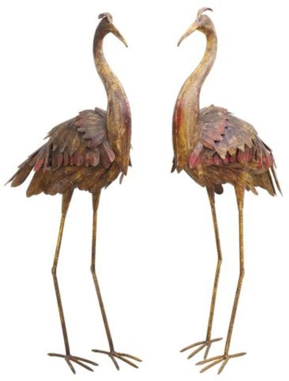 (2) POLYCHROME METAL CRANE GARDEN