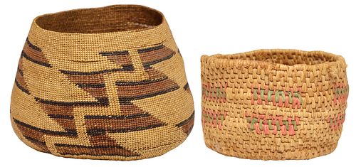 (2) POLYCHROME WOVEN BASKETS, 1