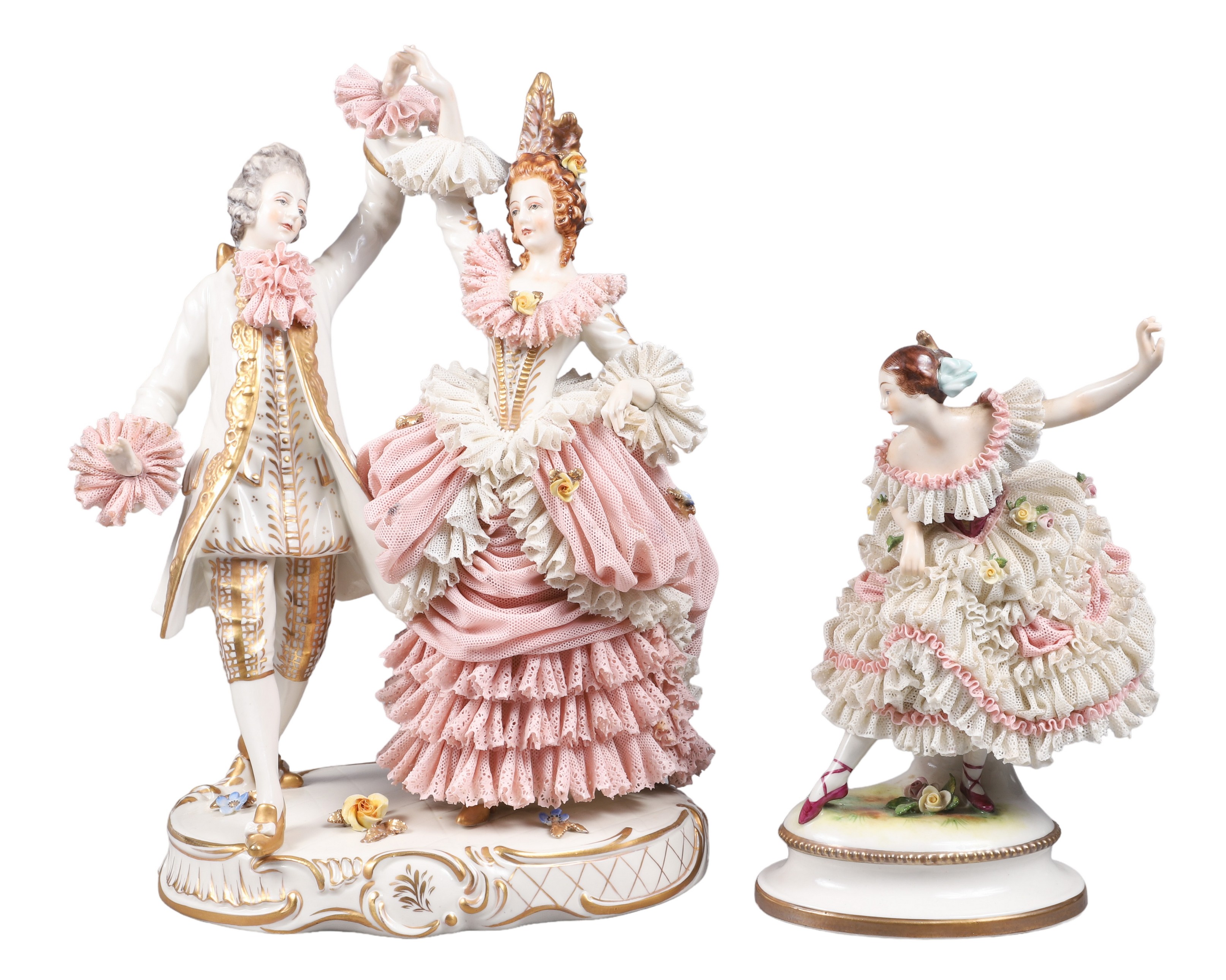 (2) Porcelain Dresden lace