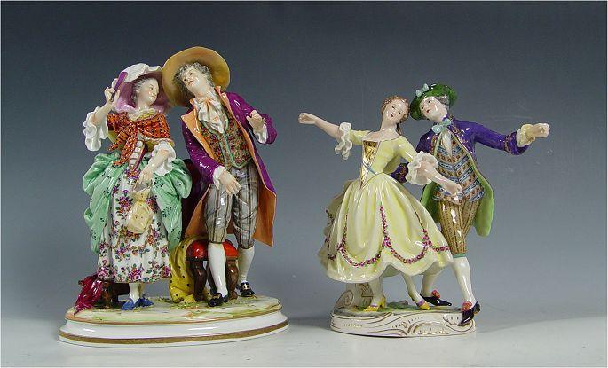 2 PORCELAIN FIGURAL GROUPS: 1)