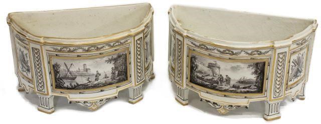(2) PORCELAIN GRISAILLE BOUQUETIERE