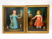 (2) PORTRAITS GIRLS WITH PETS