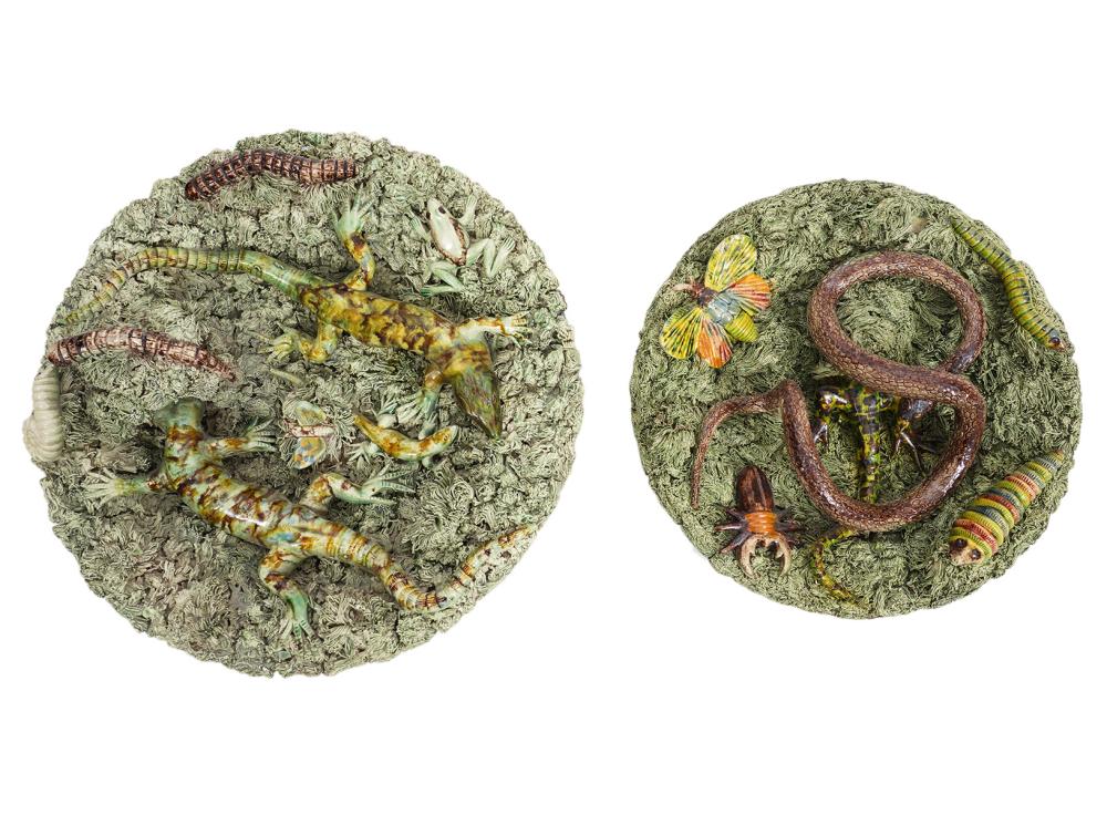 2 PORTUGUESE PALISSY WARE PLATES BY
