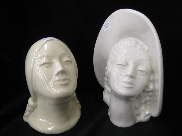 2 Pottery Head Vases Indian squaw