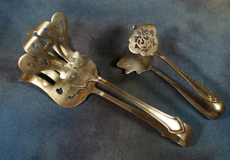 2 pr sterling silver serving tongs,
