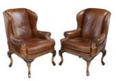 (2) QUEEN ANNE STYLE BROWN LEA