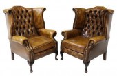 (2) QUEEN ANNE STYLE LEATHER W