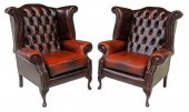 (2) QUEEN ANNE STYLE LEATHER W