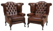 (2) QUEEN ANNE STYLE LEATHER W