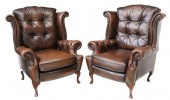 (2) QUEEN ANNE STYLE LEATHER W